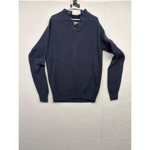 Peter Millar Men's Navy Blue Button Mock Neck Sweater Large Merino Wool Blend